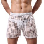 Mesh pierced aerial pants Men's sexy mesh five-point pants