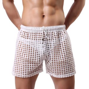 Mesh pierced aerial pants Men's sexy mesh five-point pants