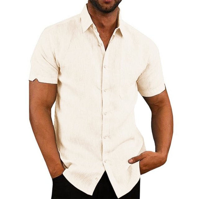 Cotton Linen Male Short-sleeved Shirts Summer Solid Color Turn-down Collar - Image 6