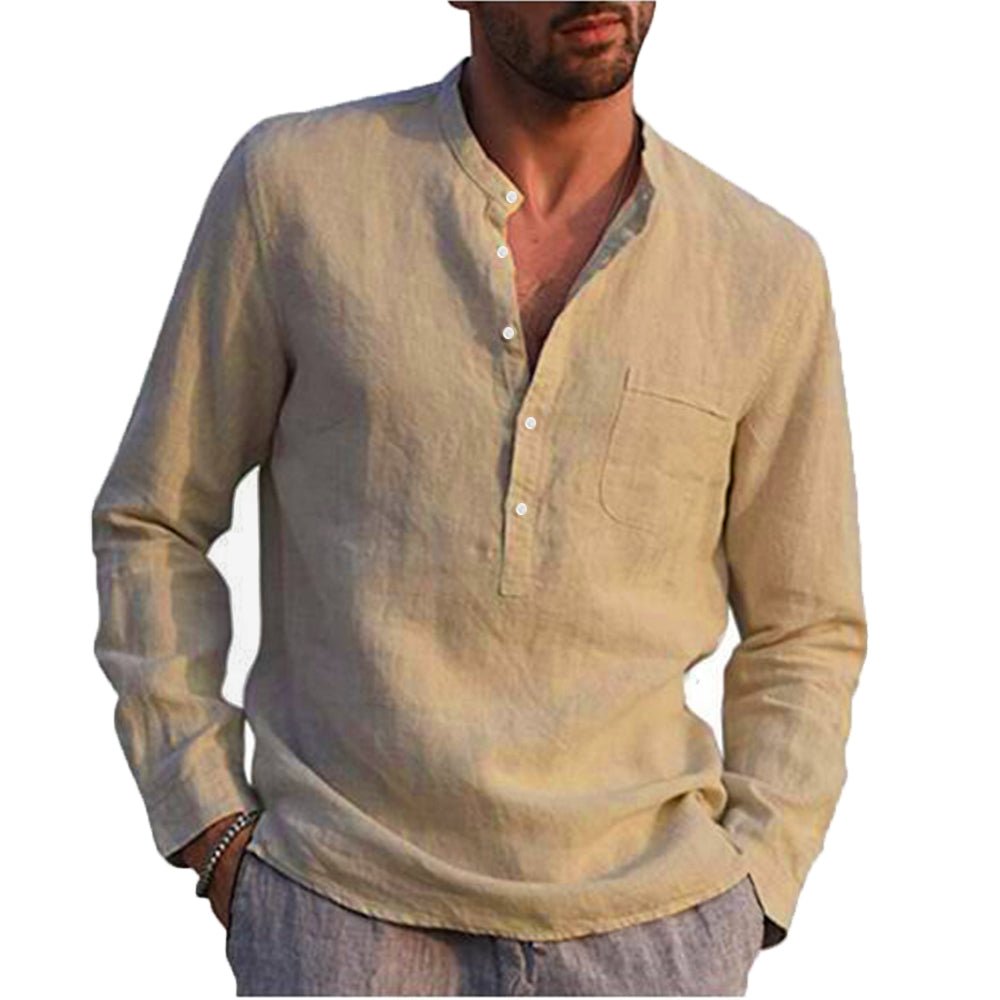 Cotton Linen Men's Long Sleeved Shirts Plus Size - Image 4