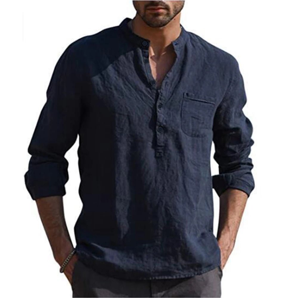 Cotton Linen Men's Long Sleeved Shirts Plus Size - Image 2