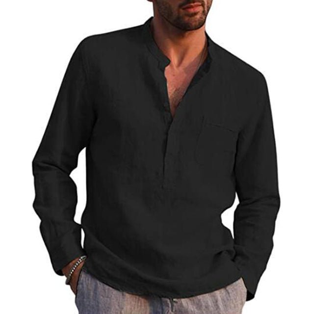 Cotton Linen Men's Long Sleeved Shirts Plus Size - Image 6