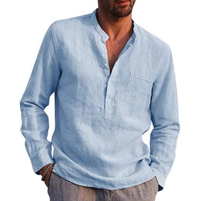 Cotton Linen Men's Long Sleeved Shirts Plus Size - Image 7