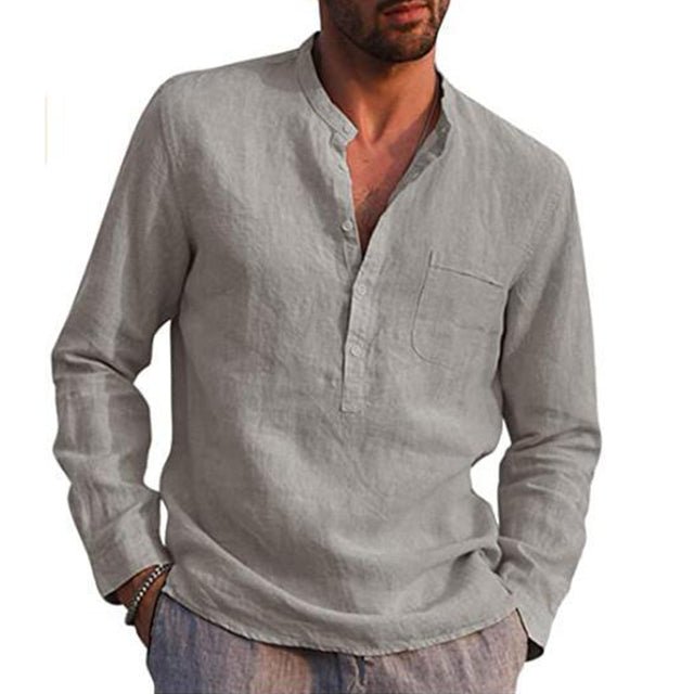 Cotton Linen Men's Long Sleeved Shirts Plus Size - Image 8