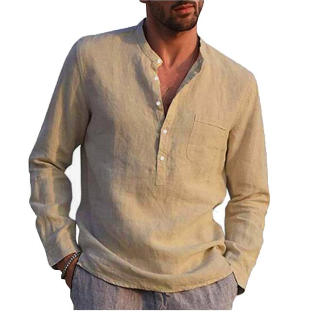 Cotton Linen Men's Long Sleeved Shirts Plus Size - Image 9