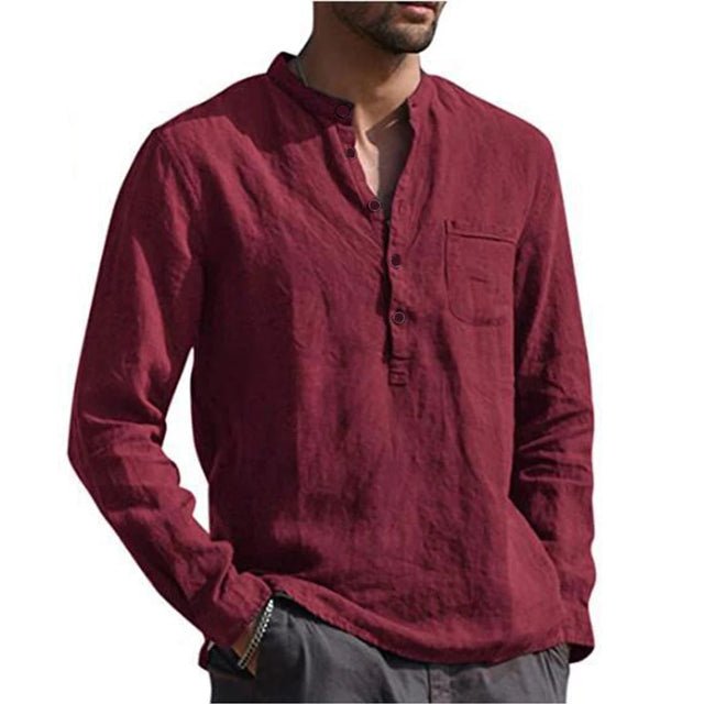 Cotton Linen Men's Long Sleeved Shirts Plus Size - Image 10