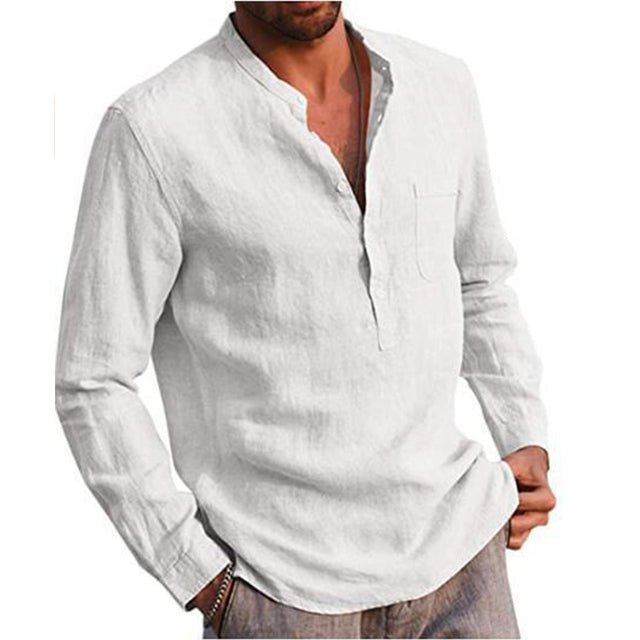 Cotton Linen Men's Long Sleeved Shirts Plus Size - Image 11