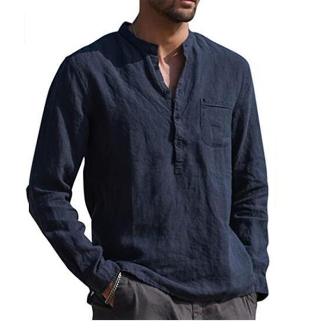 Cotton Linen Men's Long Sleeved Shirts Plus Size - Image 12