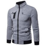 Men's Zip Fleece Sweatshirt multi-pocket European size jacket sweater