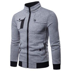 Men's Zip Fleece Sweatshirt multi-pocket European size jacket sweater