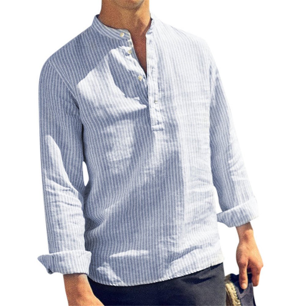 Striped Slim Fit Stand Collar Shirt Male Clothes Plus Size 5XL - Image 3