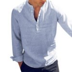 Striped Slim Fit Stand Collar Shirt Male Clothes Plus Size 5XL