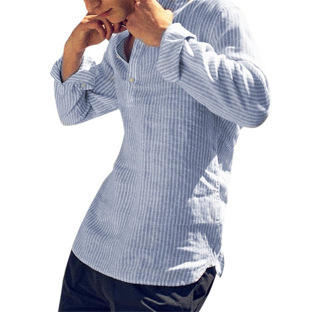 Striped Slim Fit Stand Collar Shirt Male Clothes Plus Size 5XL - Image 4