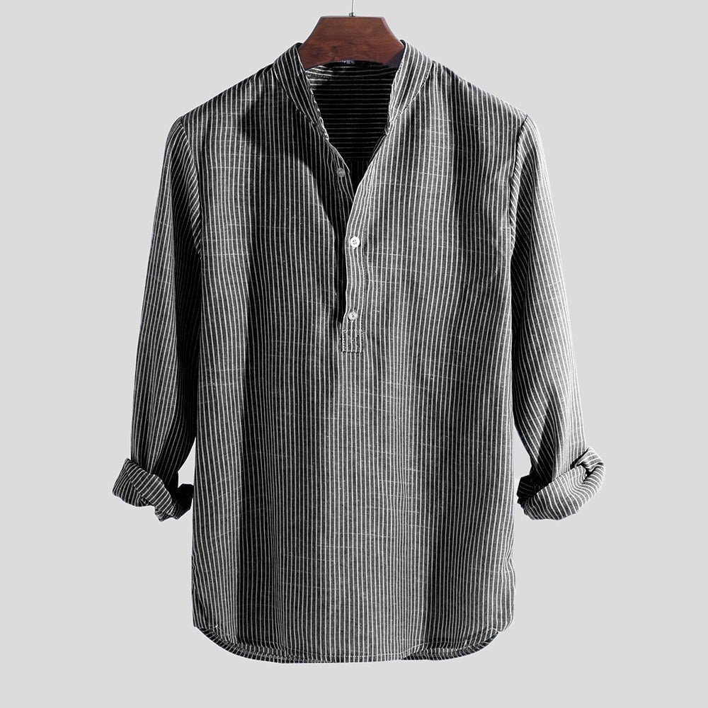 Striped Slim Fit Stand Collar Shirt Male Clothes Plus Size 5XL - Image 11