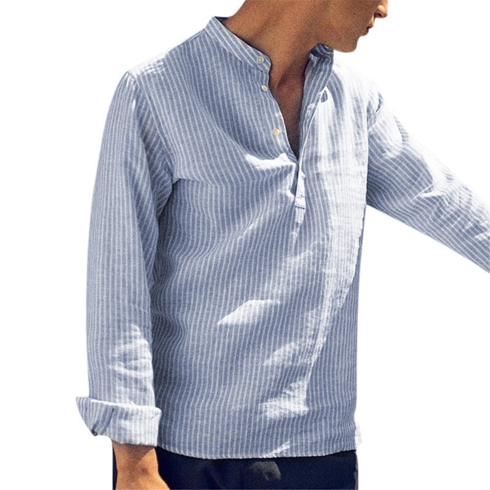 Striped Slim Fit Stand Collar Shirt Male Clothes Plus Size 5XL - Image 2