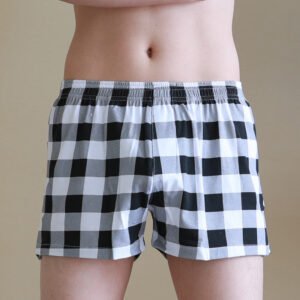 Plaid Cotton Student Couple Men's Boxer Shorts With Built-In Pockets