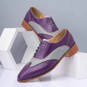 Purple Color Blocking Hollow Out Business Men Dress Shoes