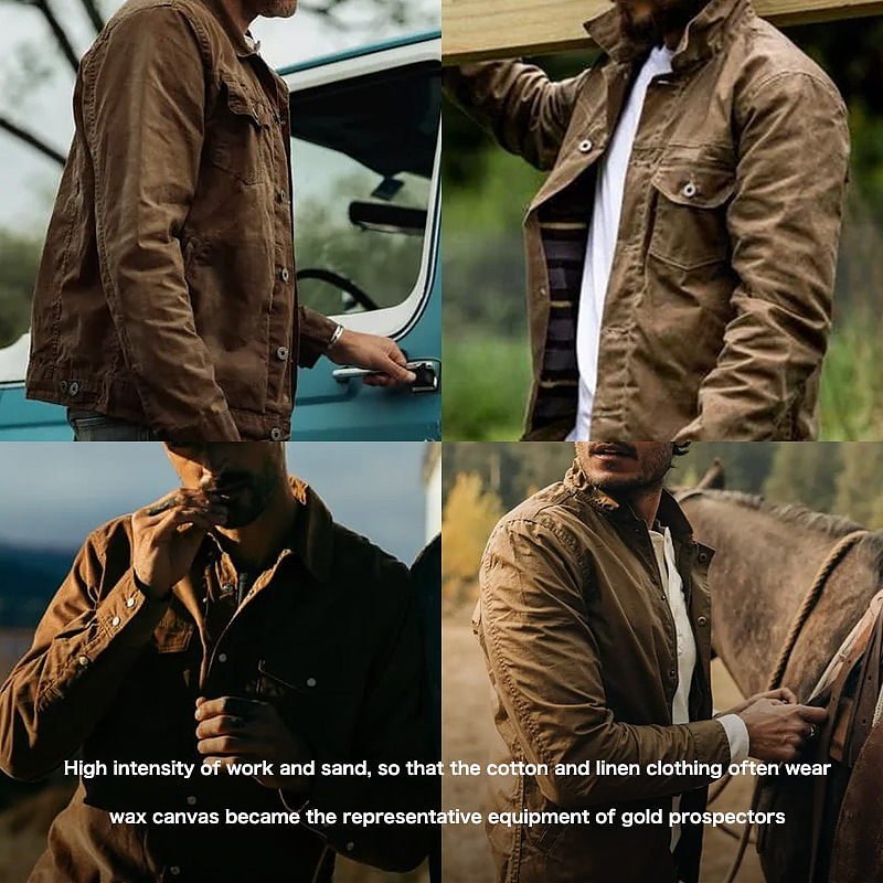 Retro Male Oil Waxed Canvas Coats Cotton Jacket - Image 6
