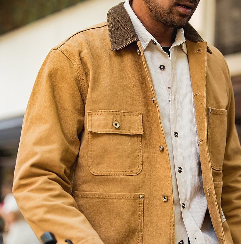 Canvas Jacket Multi Pocket Khaki Lapel Thin Coat - Image 3