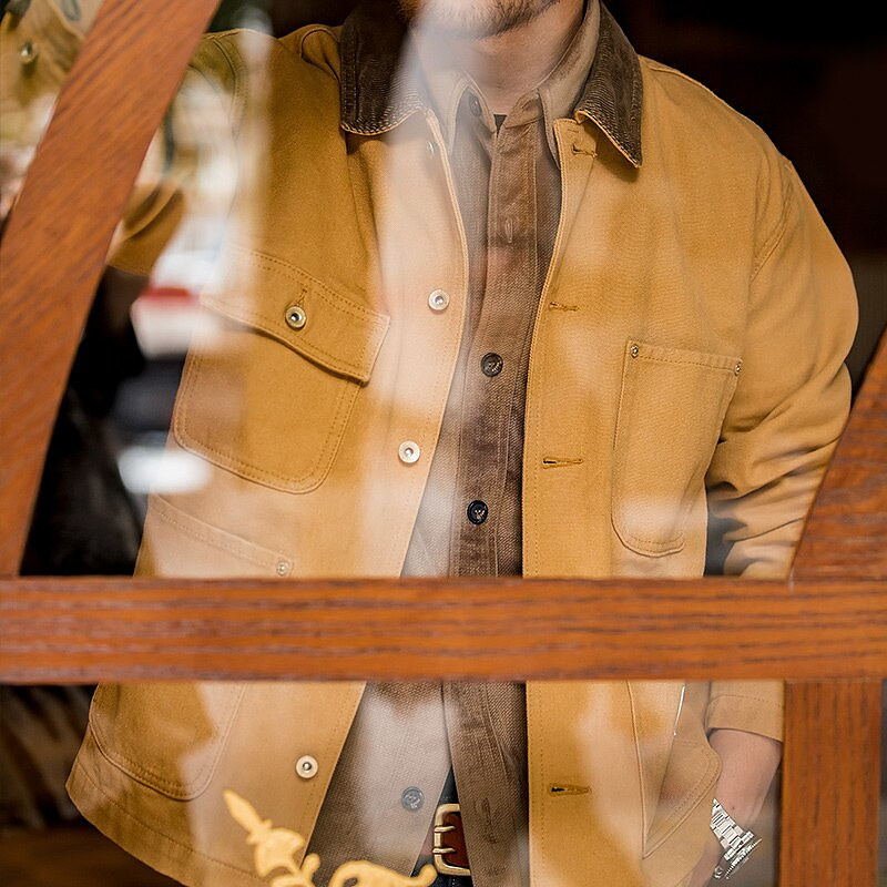 Canvas Jacket Multi Pocket Khaki Lapel Thin Coat - Image 4