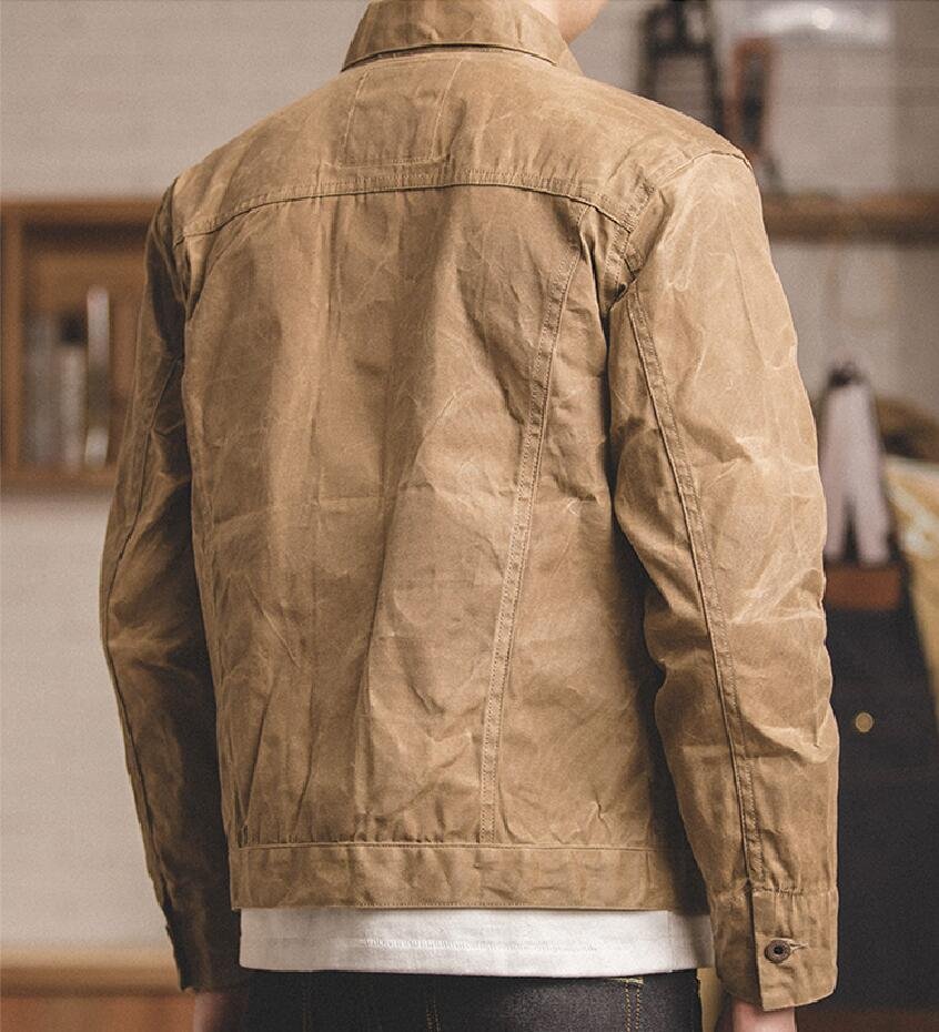 Canvas Oil Wax Men Jackets Khaki Retro Multi-pocket - Image 2