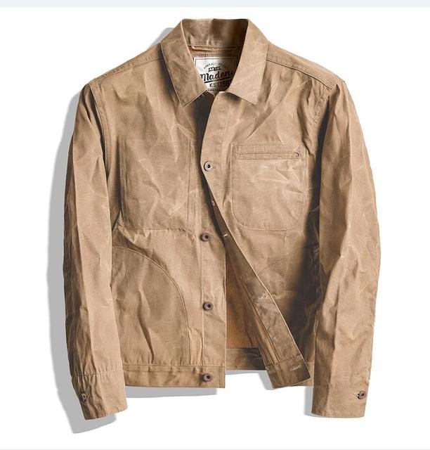 Canvas Oil Wax Men Jackets Khaki Retro Multi-pocket - Image 12