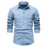 Casual Social Design Double Pockets Slim Jeans Shirts