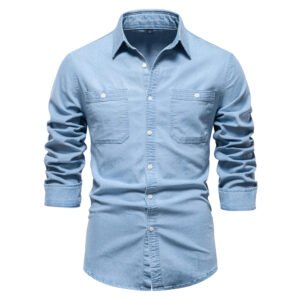 Casual Social Design Double Pockets Slim Jeans Shirts