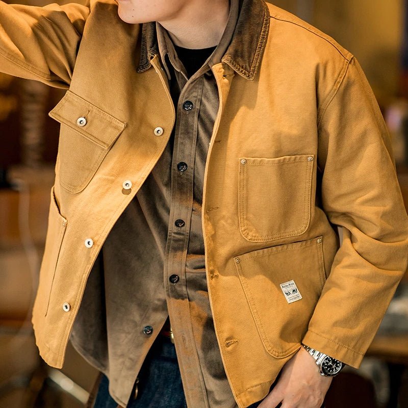 Canvas Jacket Multi Pocket Khaki Lapel Thin Coat - Image 12