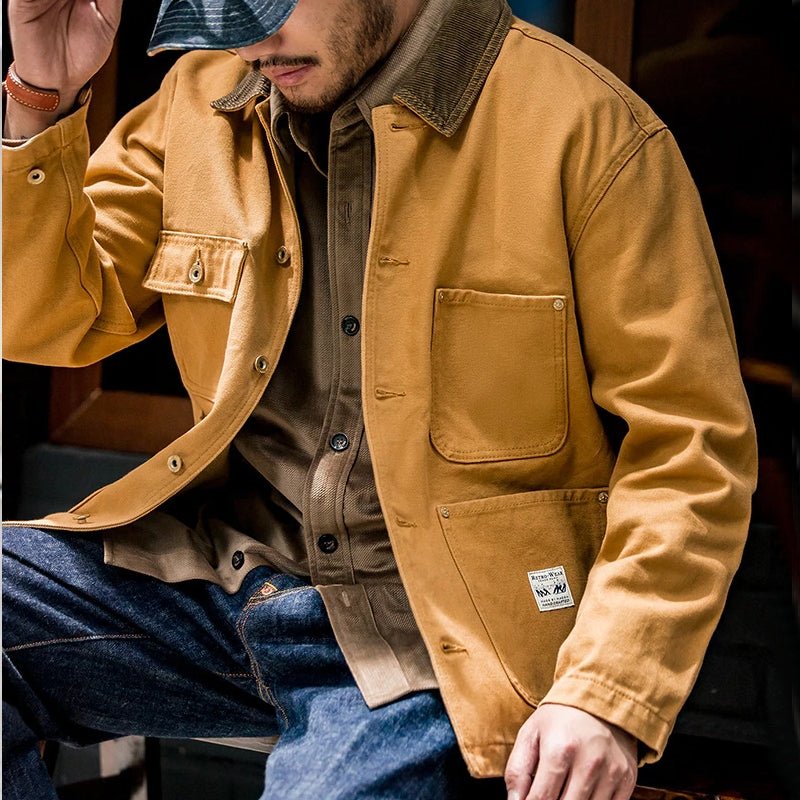 Canvas Jacket Multi Pocket Khaki Lapel Thin Coat - Image 13
