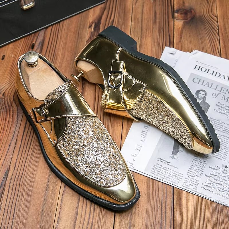 Fashion Men Golden and Black Sequined Shoes - Image 3