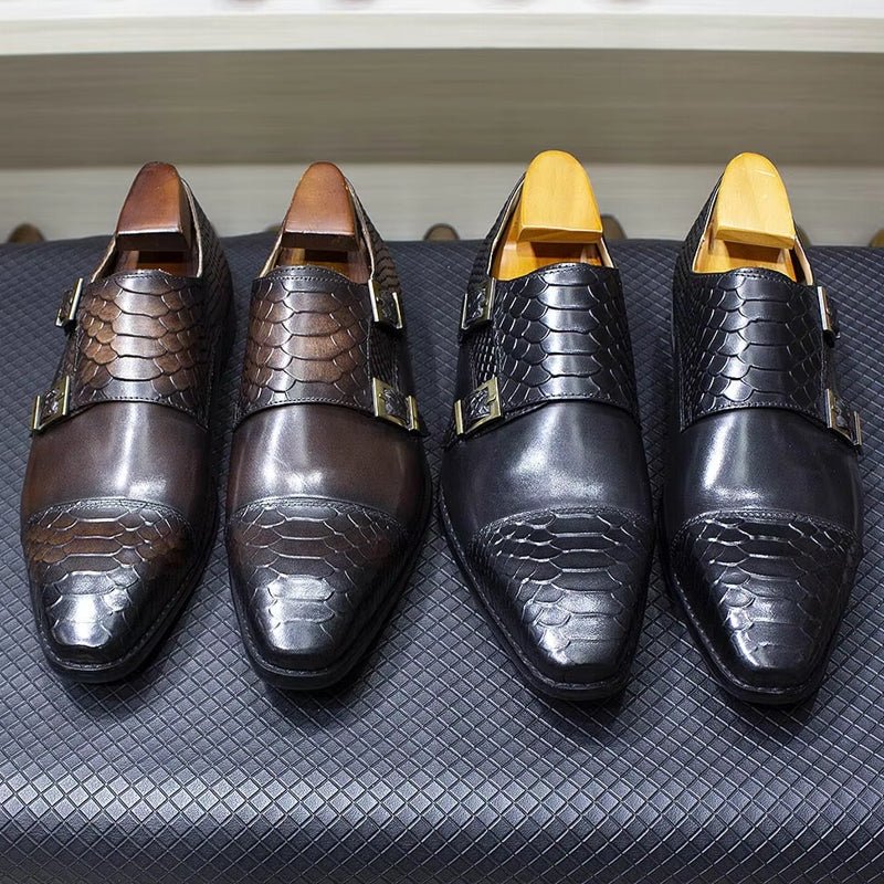 Calf Leather Comfortable Monk Strap Classic Crocodile Pattern Formal Shoes - Image 2