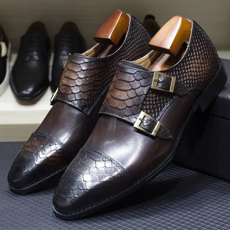 Calf Leather Comfortable Monk Strap Classic Crocodile Pattern Formal Shoes - Image 3