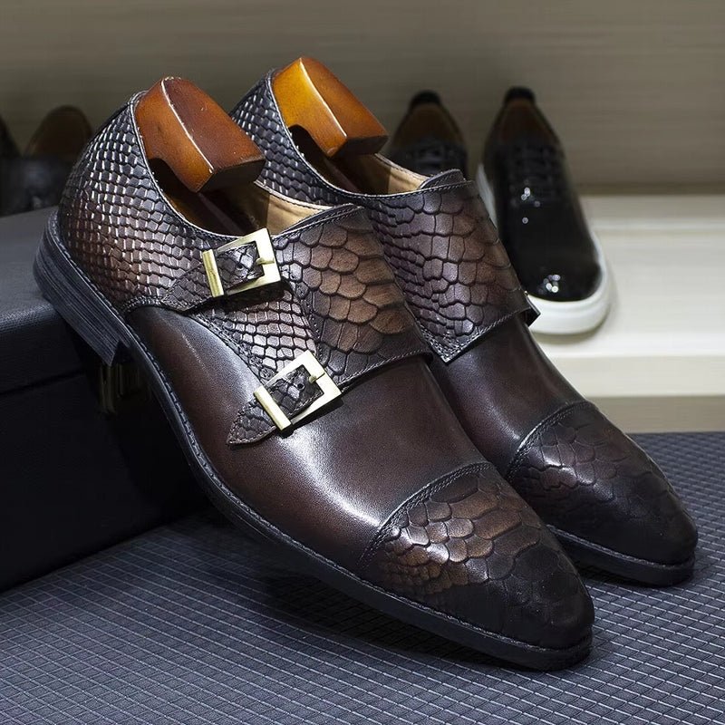 Calf Leather Comfortable Monk Strap Classic Crocodile Pattern Formal Shoes - Image 4