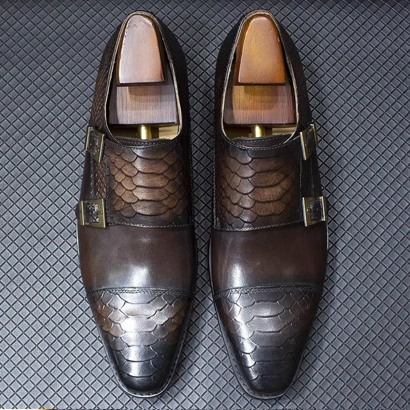 Calf Leather Comfortable Monk Strap Classic Crocodile Pattern Formal Shoes - Image 5