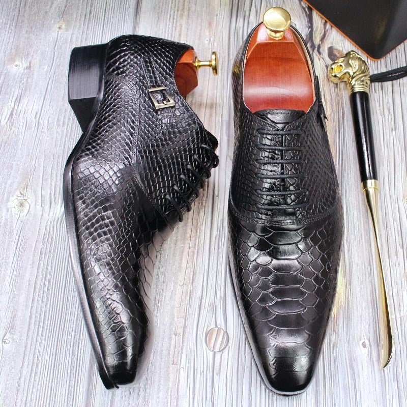 Men Leather Oxford Shoes Snake Skin Print Business - Image 10