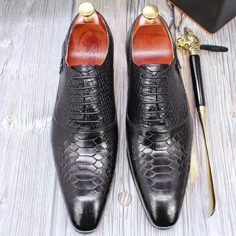 Men Leather Oxford Shoes Snake Skin Print Business - Image 11