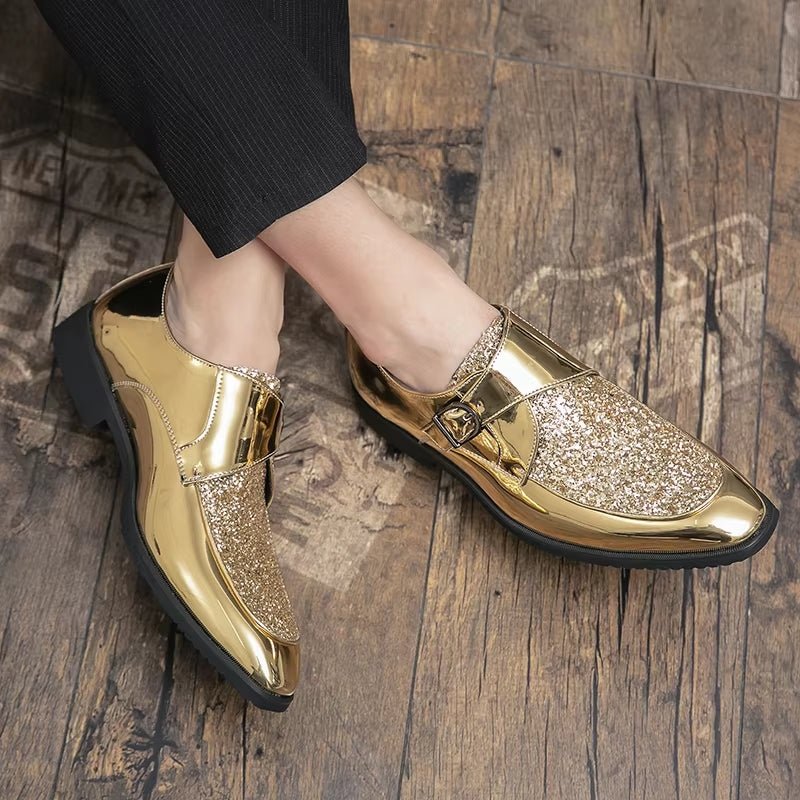 Fashion Men Golden and Black Sequined Shoes - Image 7