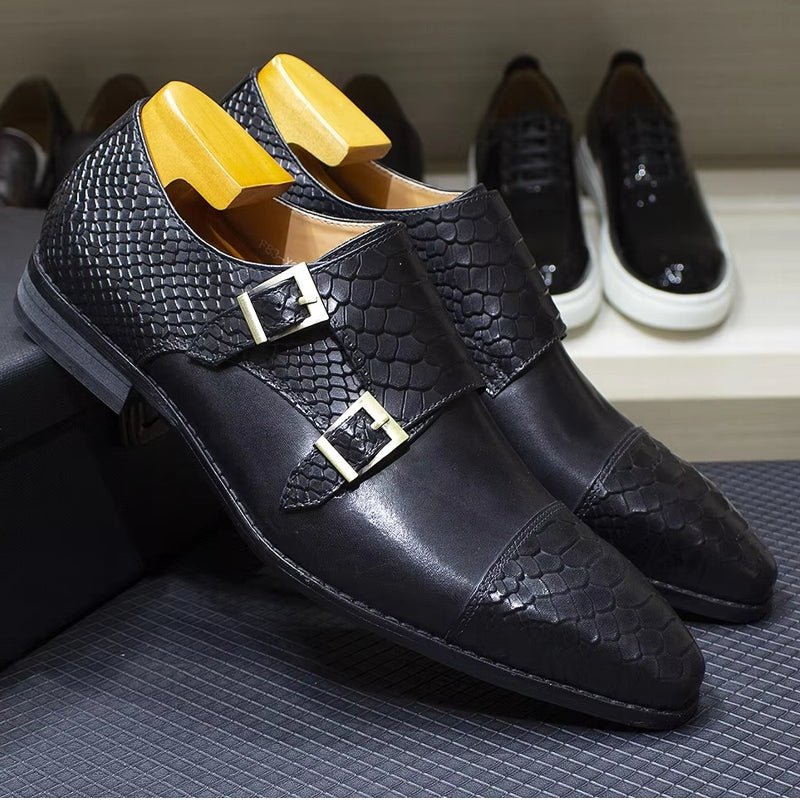 Calf Leather Comfortable Monk Strap Classic Crocodile Pattern Formal Shoes - Image 8