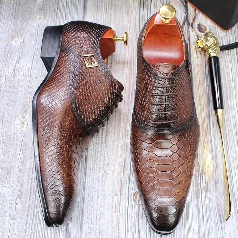 Men Leather Oxford Shoes Snake Skin Print Business - Image 12