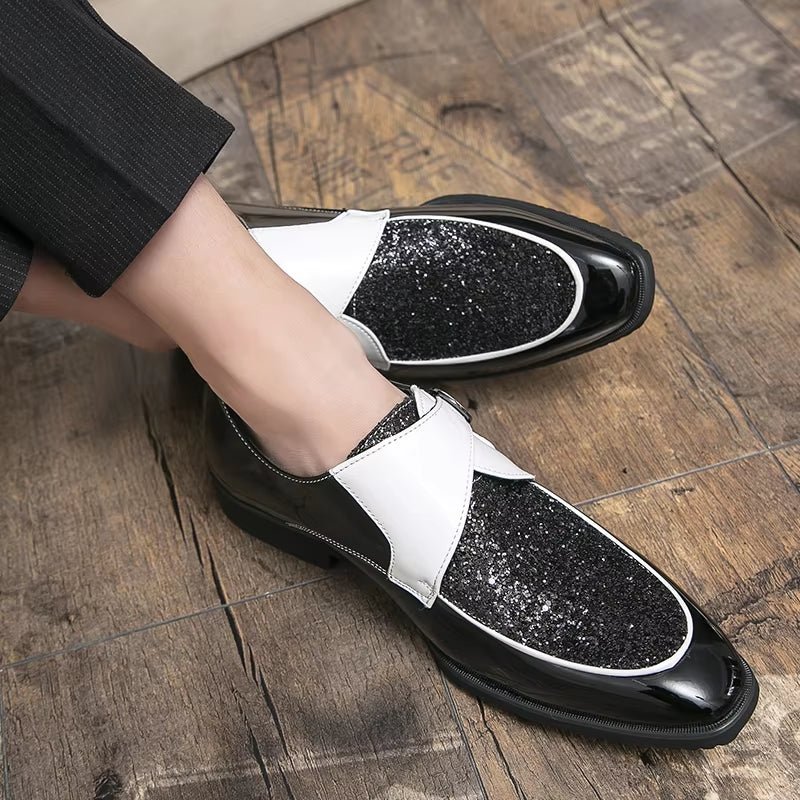 Fashion Men Golden and Black Sequined Shoes - Image 13