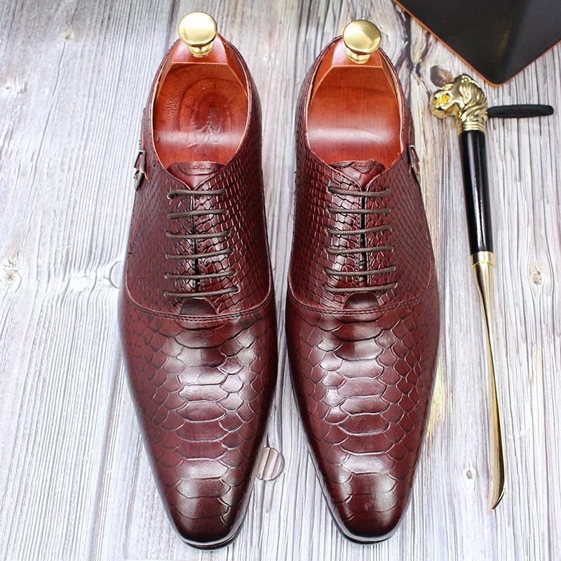 Men Leather Oxford Shoes Snake Skin Print Business - Image 14