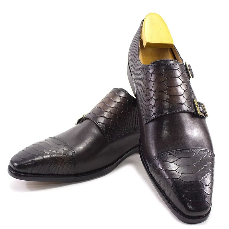 Calf Leather Comfortable Monk Strap Classic Crocodile Pattern Formal Shoes - Image 14