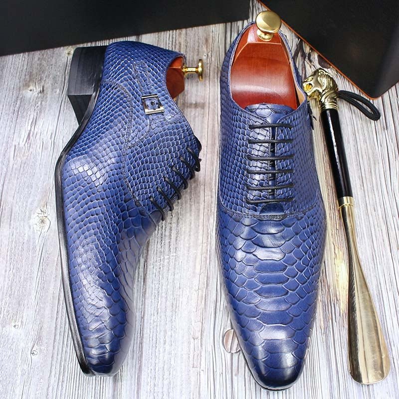 Men Leather Oxford Shoes Snake Skin Print Business - Image 15