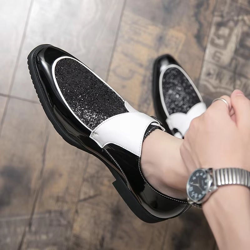 Fashion Men Golden and Black Sequined Shoes - Image 16