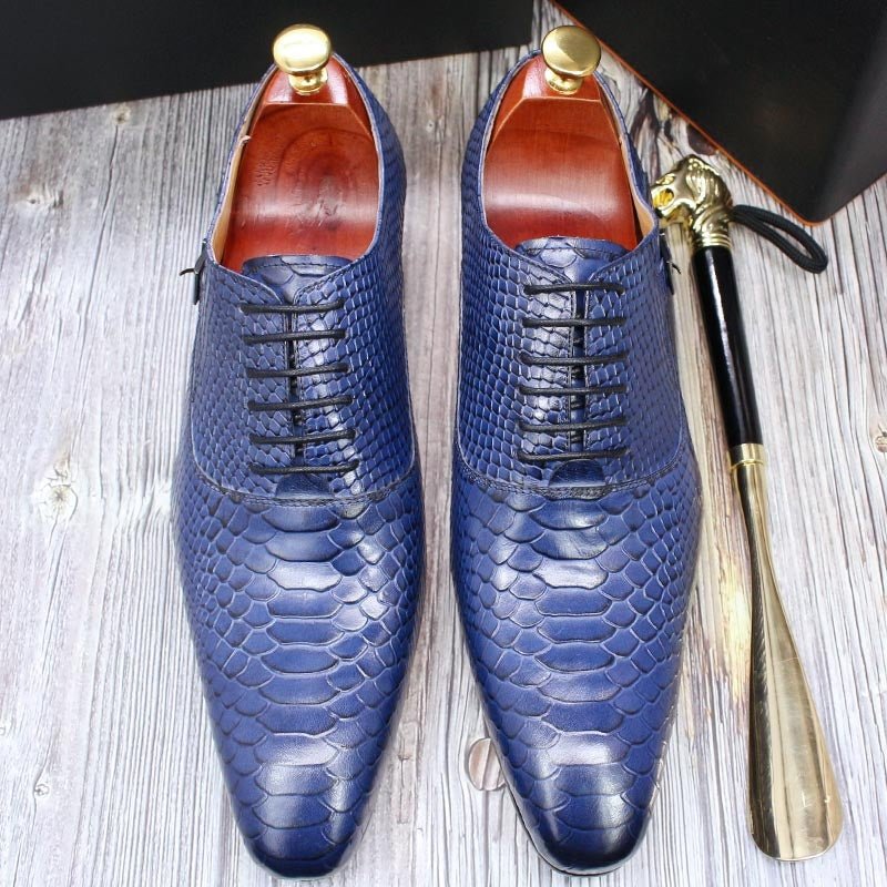 Men Leather Oxford Shoes Snake Skin Print Business - Image 16