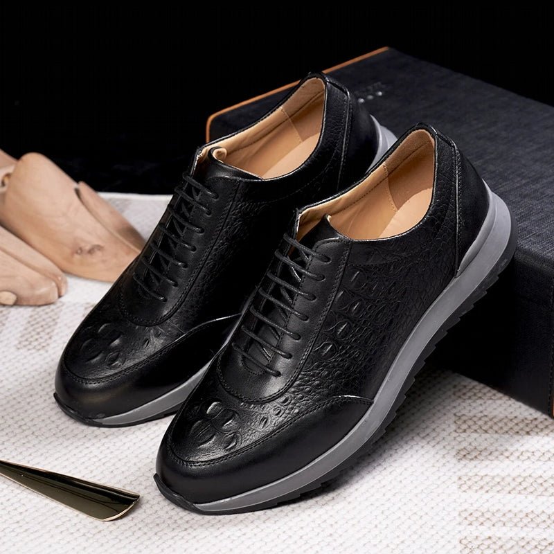 Men Genuine Leather Crocodile Pattern Casual Sneakers - Image 5