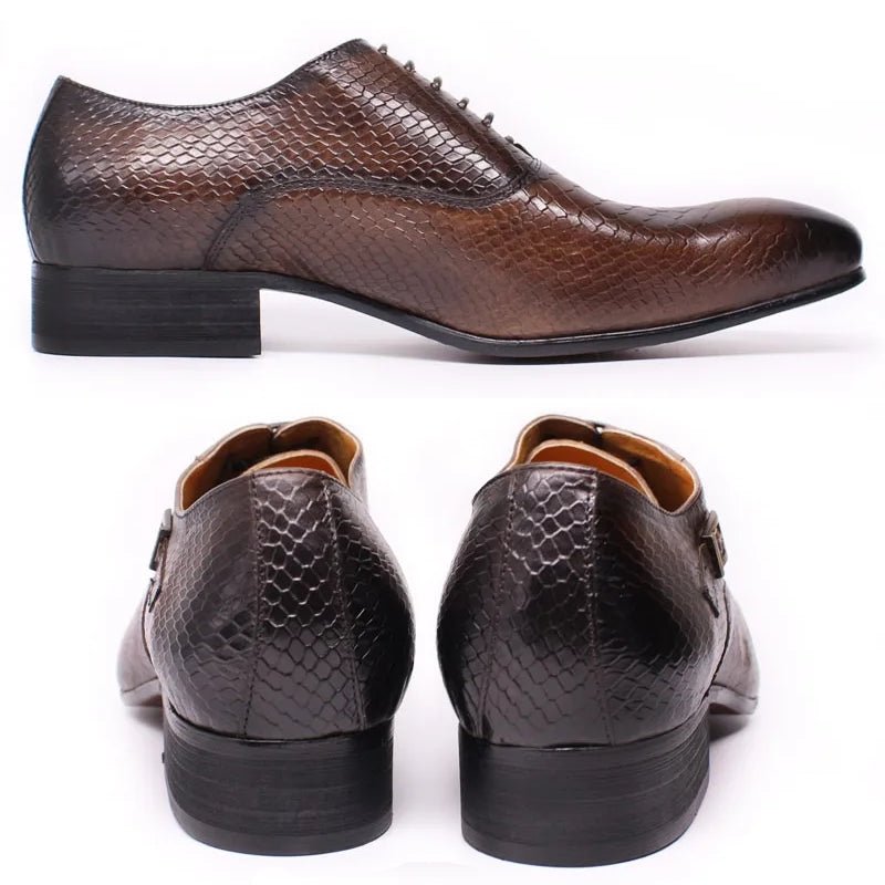 Men Leather Oxford Shoes Snake Skin Print Business - Image 3