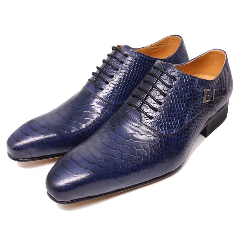 Men Leather Oxford Shoes Snake Skin Print Business - Image 5