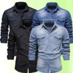 Cotton Denim Shirt Men Long Sleeve